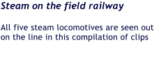 Steam on the field railway  All five steam locomotives are seen out on the line in this compilation of clips